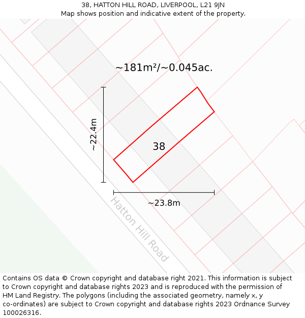 38, HATTON HILL ROAD, LIVERPOOL, L21 9JN: Plot and title map