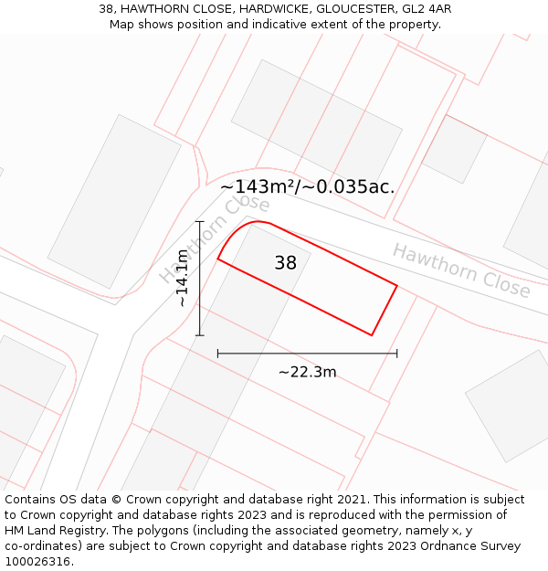 38, HAWTHORN CLOSE, HARDWICKE, GLOUCESTER, GL2 4AR: Plot and title map