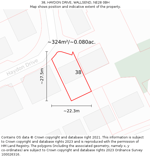 38, HAYDON DRIVE, WALLSEND, NE28 0BH: Plot and title map