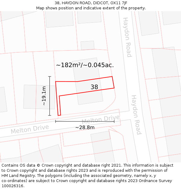 38, HAYDON ROAD, DIDCOT, OX11 7JF: Plot and title map