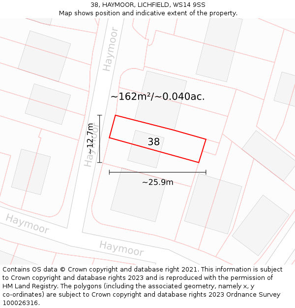 38, HAYMOOR, LICHFIELD, WS14 9SS: Plot and title map