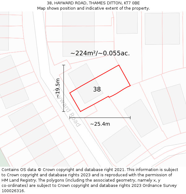 38, HAYWARD ROAD, THAMES DITTON, KT7 0BE: Plot and title map