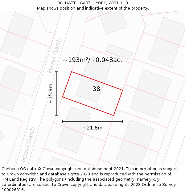 38, HAZEL GARTH, YORK, YO31 1HR: Plot and title map