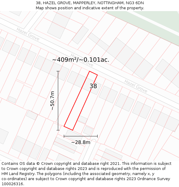 38, HAZEL GROVE, MAPPERLEY, NOTTINGHAM, NG3 6DN: Plot and title map