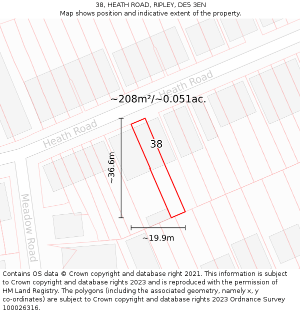 38, HEATH ROAD, RIPLEY, DE5 3EN: Plot and title map