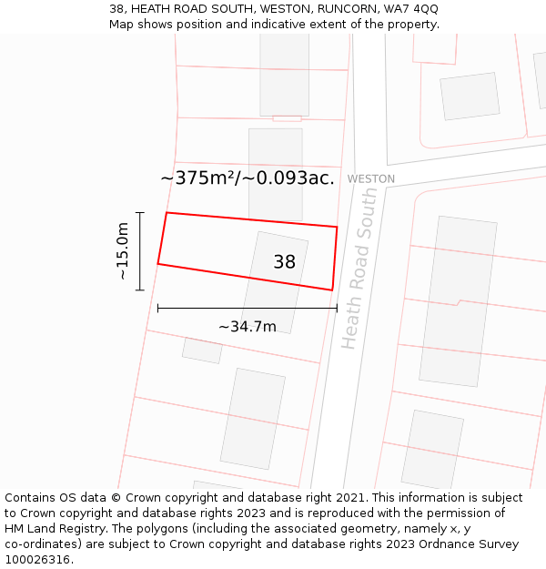 38, HEATH ROAD SOUTH, WESTON, RUNCORN, WA7 4QQ: Plot and title map