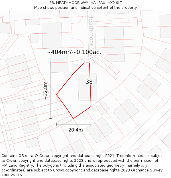 38, HEATHMOOR WAY, HALIFAX, HX2 9LT: Plot and title map