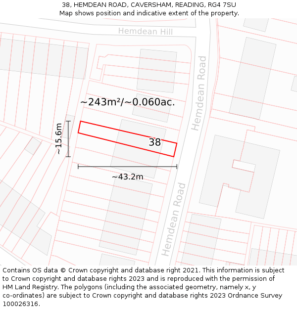 38, HEMDEAN ROAD, CAVERSHAM, READING, RG4 7SU: Plot and title map