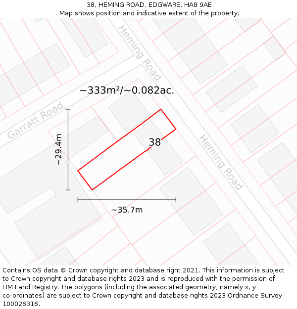 38, HEMING ROAD, EDGWARE, HA8 9AE: Plot and title map