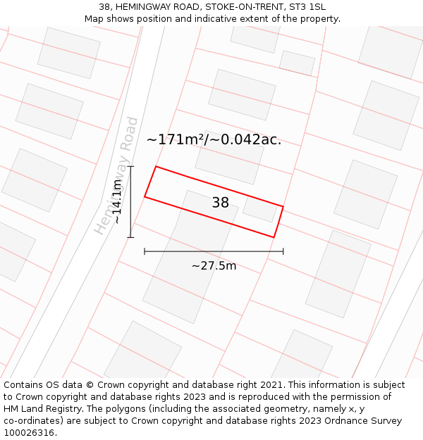 38, HEMINGWAY ROAD, STOKE-ON-TRENT, ST3 1SL: Plot and title map