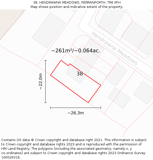 38, HENDRAWNA MEADOWS, PERRANPORTH, TR6 0FH: Plot and title map