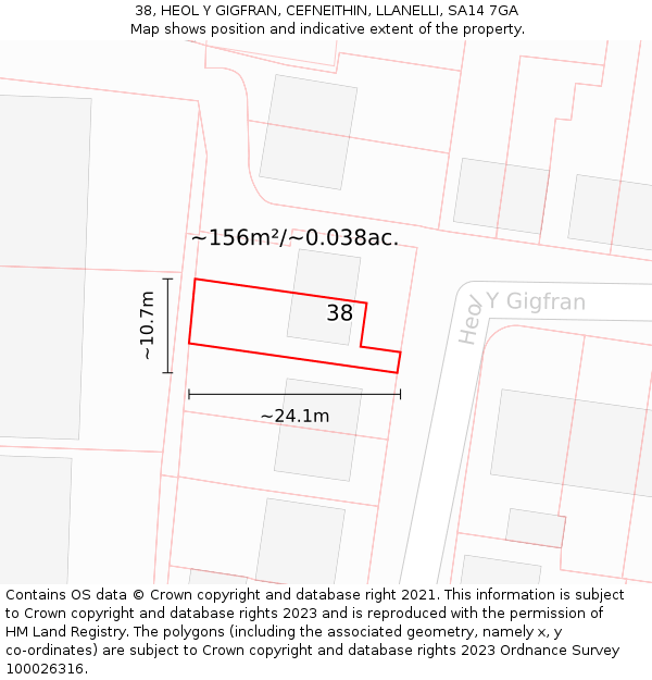 38, HEOL Y GIGFRAN, CEFNEITHIN, LLANELLI, SA14 7GA: Plot and title map
