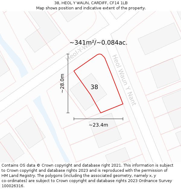 38, HEOL Y WAUN, CARDIFF, CF14 1LB: Plot and title map