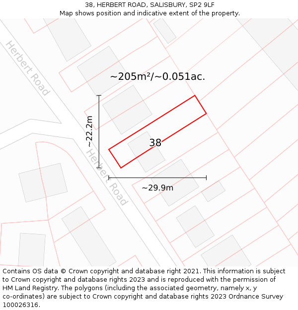 38, HERBERT ROAD, SALISBURY, SP2 9LF: Plot and title map