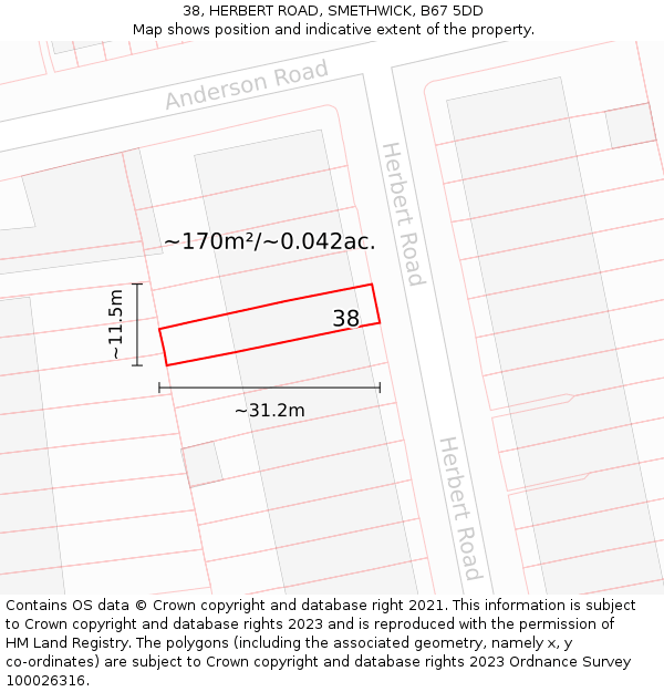 38, HERBERT ROAD, SMETHWICK, B67 5DD: Plot and title map