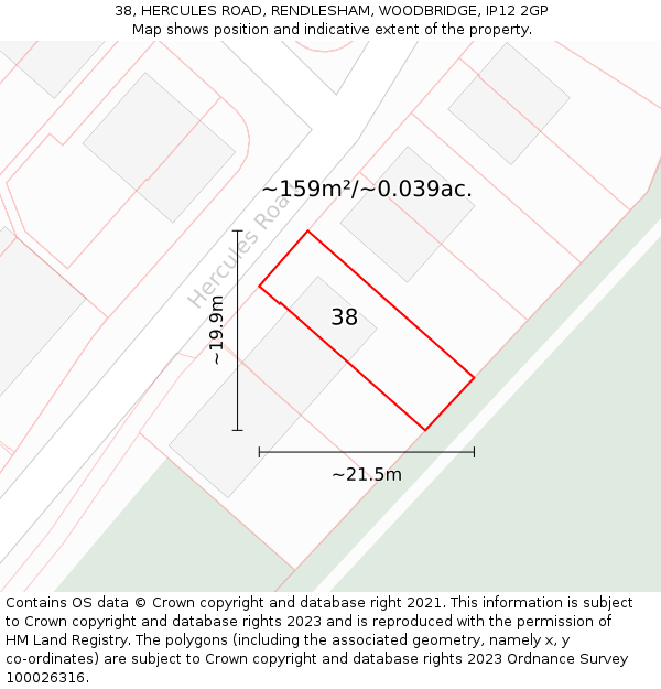 38, HERCULES ROAD, RENDLESHAM, WOODBRIDGE, IP12 2GP: Plot and title map
