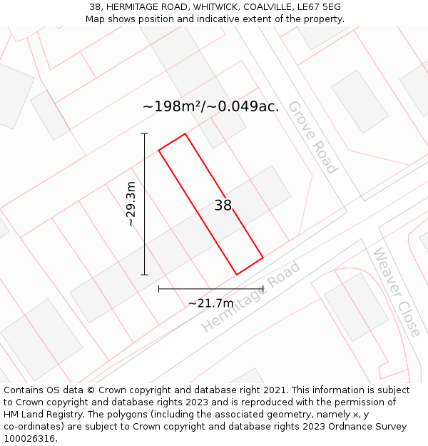 38, HERMITAGE ROAD, WHITWICK, COALVILLE, LE67 5EG: Plot and title map