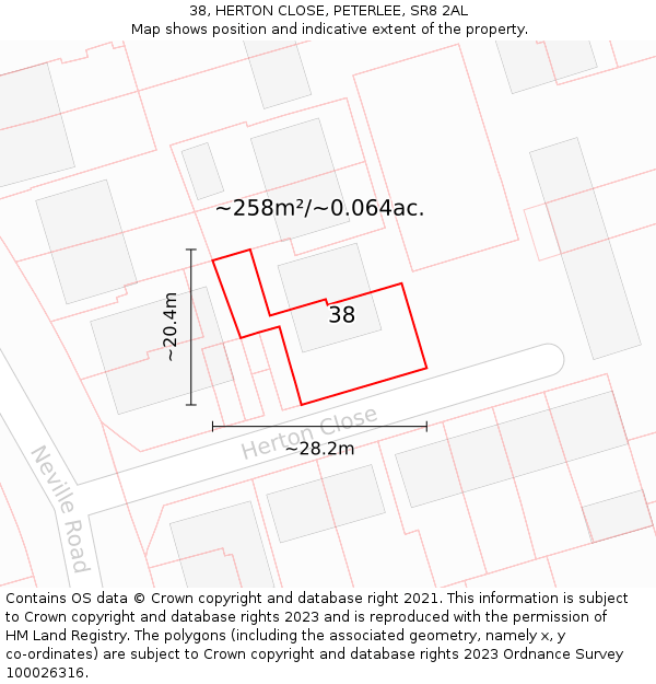 38, HERTON CLOSE, PETERLEE, SR8 2AL: Plot and title map