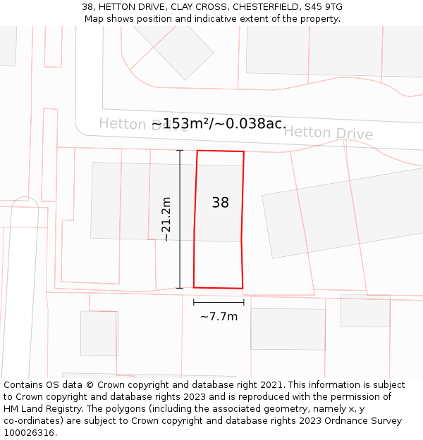 38, HETTON DRIVE, CLAY CROSS, CHESTERFIELD, S45 9TG: Plot and title map