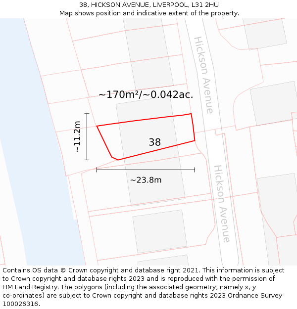 38, HICKSON AVENUE, LIVERPOOL, L31 2HU: Plot and title map