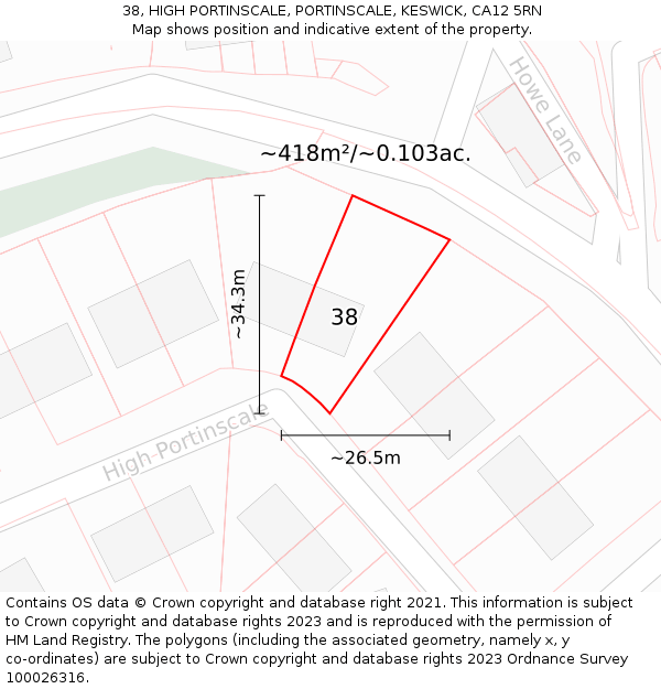 38, HIGH PORTINSCALE, PORTINSCALE, KESWICK, CA12 5RN: Plot and title map