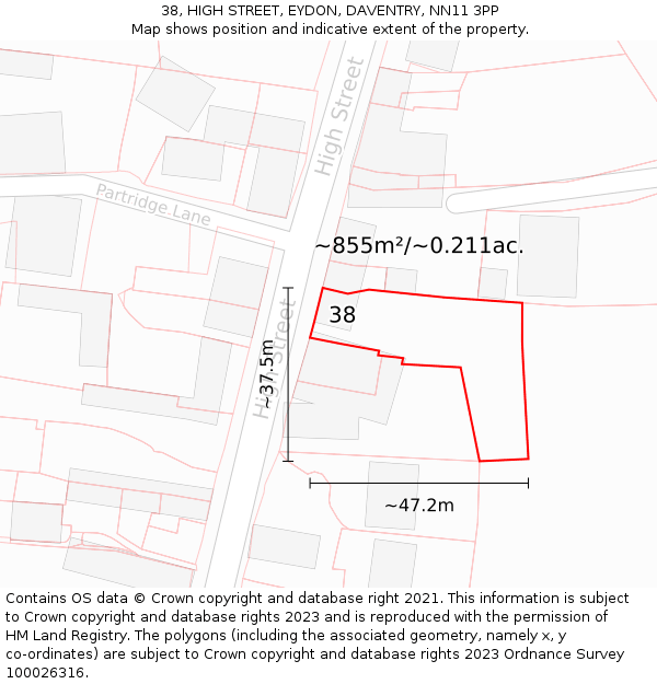 38, HIGH STREET, EYDON, DAVENTRY, NN11 3PP: Plot and title map