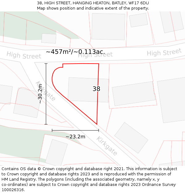 38, HIGH STREET, HANGING HEATON, BATLEY, WF17 6DU: Plot and title map