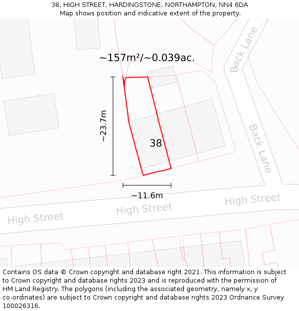 38, HIGH STREET, HARDINGSTONE, NORTHAMPTON, NN4 6DA: Plot and title map