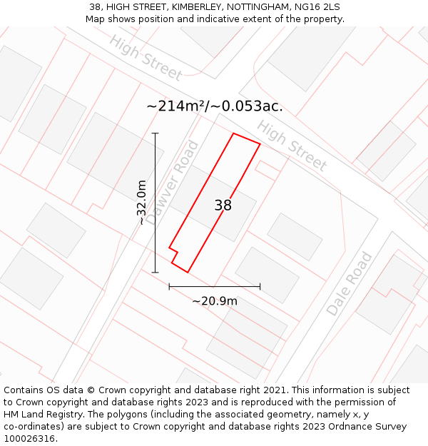 38, HIGH STREET, KIMBERLEY, NOTTINGHAM, NG16 2LS: Plot and title map