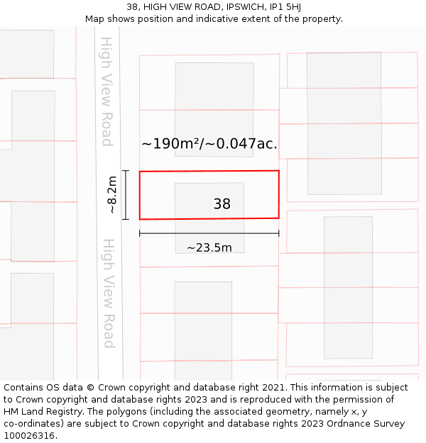 38, HIGH VIEW ROAD, IPSWICH, IP1 5HJ: Plot and title map