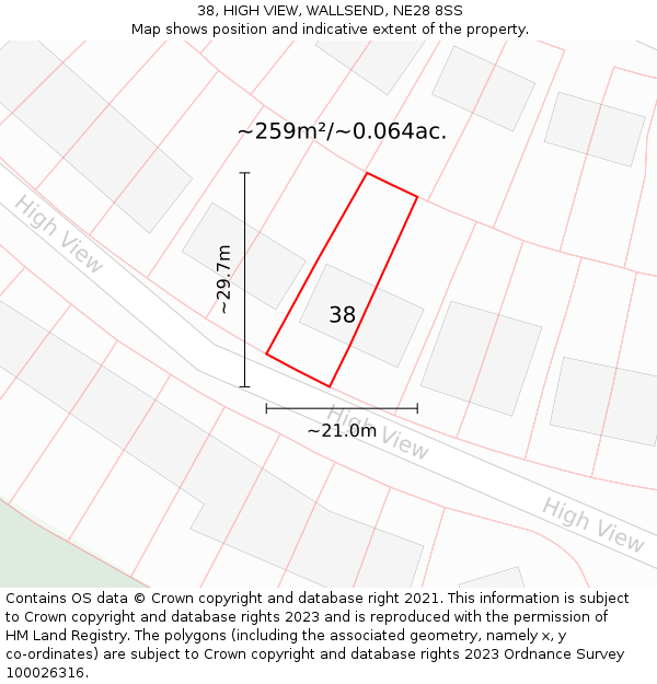 38, HIGH VIEW, WALLSEND, NE28 8SS: Plot and title map