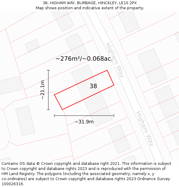 38, HIGHAM WAY, BURBAGE, HINCKLEY, LE10 2PX: Plot and title map