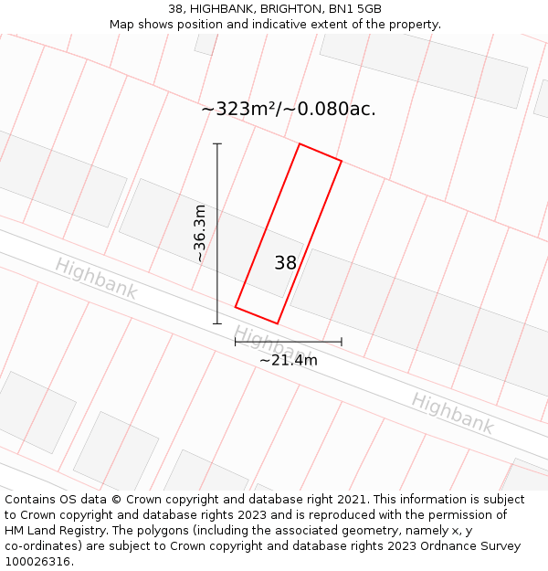 38, HIGHBANK, BRIGHTON, BN1 5GB: Plot and title map