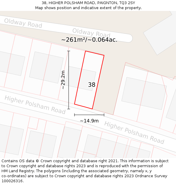 38, HIGHER POLSHAM ROAD, PAIGNTON, TQ3 2SY: Plot and title map