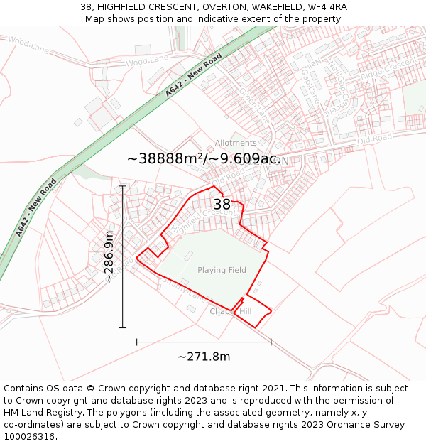 38, HIGHFIELD CRESCENT, OVERTON, WAKEFIELD, WF4 4RA: Plot and title map
