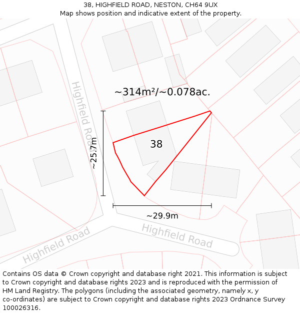 38, HIGHFIELD ROAD, NESTON, CH64 9UX: Plot and title map