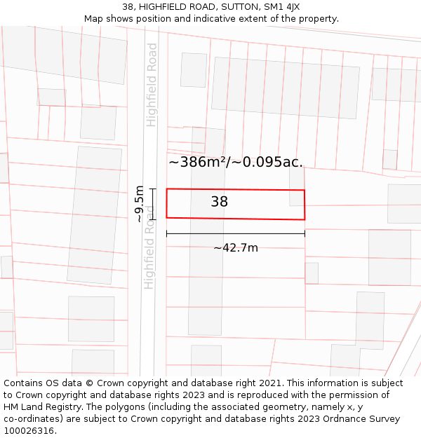 38, HIGHFIELD ROAD, SUTTON, SM1 4JX: Plot and title map