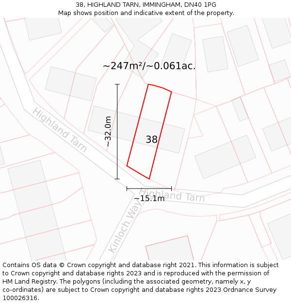 38, HIGHLAND TARN, IMMINGHAM, DN40 1PG: Plot and title map