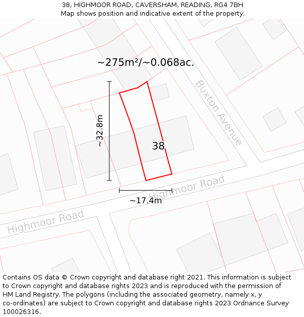 38, HIGHMOOR ROAD, CAVERSHAM, READING, RG4 7BH: Plot and title map