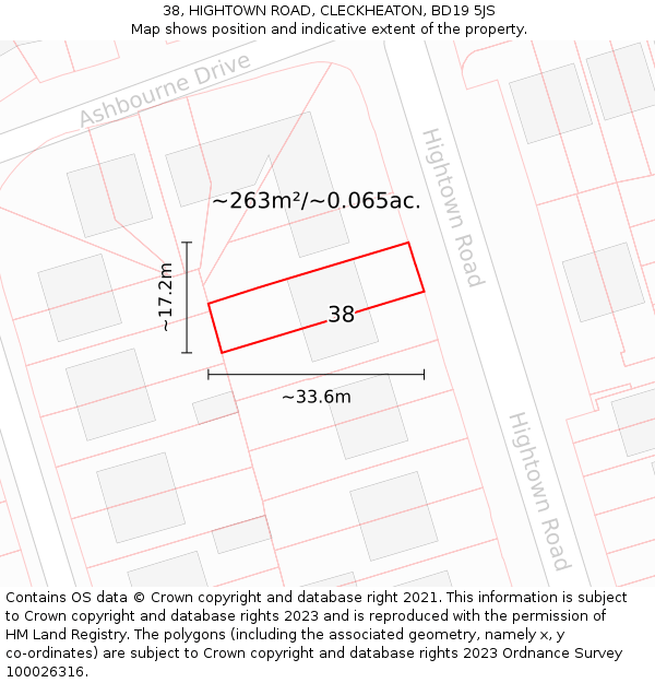 38, HIGHTOWN ROAD, CLECKHEATON, BD19 5JS: Plot and title map