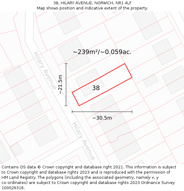 38, HILARY AVENUE, NORWICH, NR1 4LF: Plot and title map