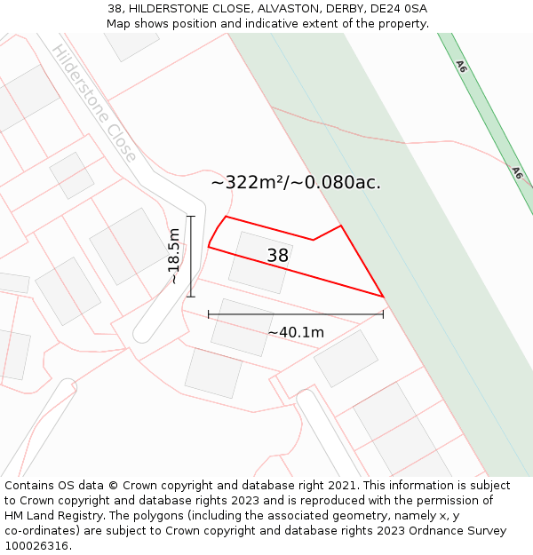 38, HILDERSTONE CLOSE, ALVASTON, DERBY, DE24 0SA: Plot and title map