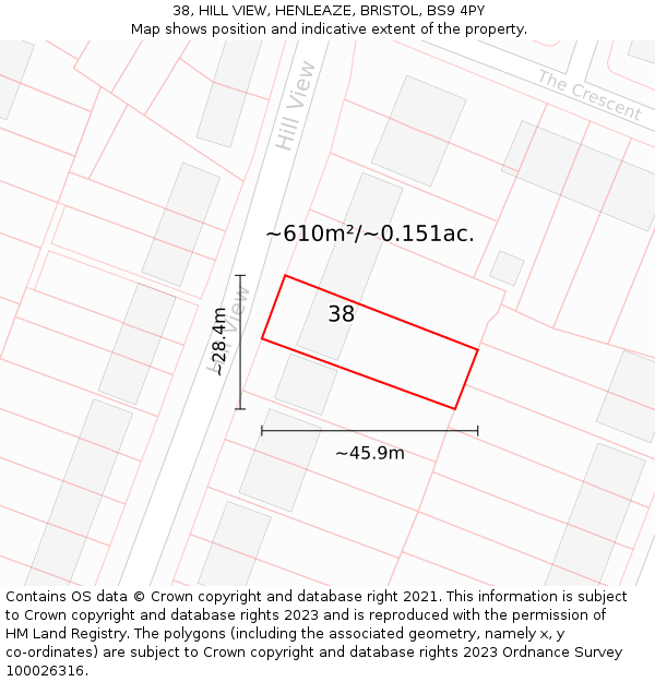 38, HILL VIEW, HENLEAZE, BRISTOL, BS9 4PY: Plot and title map