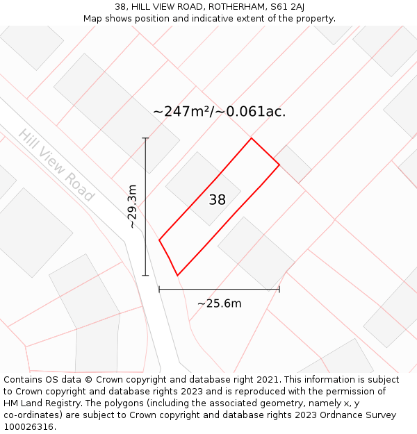 38, HILL VIEW ROAD, ROTHERHAM, S61 2AJ: Plot and title map