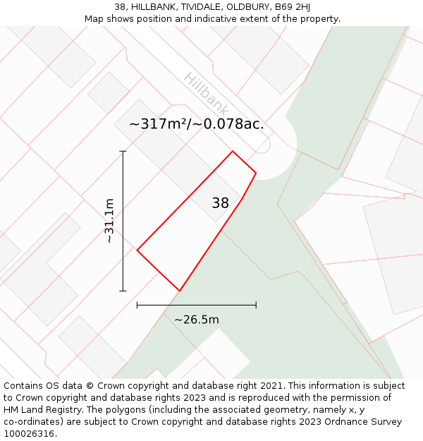38, HILLBANK, TIVIDALE, OLDBURY, B69 2HJ: Plot and title map