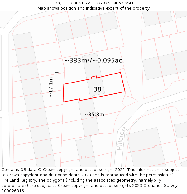 38, HILLCREST, ASHINGTON, NE63 9SH: Plot and title map