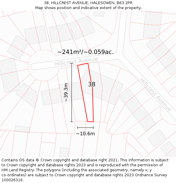 38, HILLCREST AVENUE, HALESOWEN, B63 2PR: Plot and title map