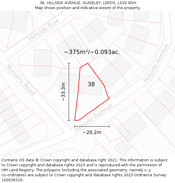 38, HILLSIDE AVENUE, GUISELEY, LEEDS, LS20 9DH: Plot and title map