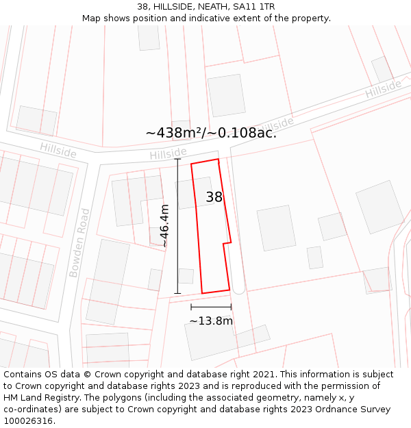 38, HILLSIDE, NEATH, SA11 1TR: Plot and title map