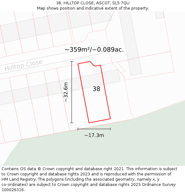 38, HILLTOP CLOSE, ASCOT, SL5 7QU: Plot and title map
